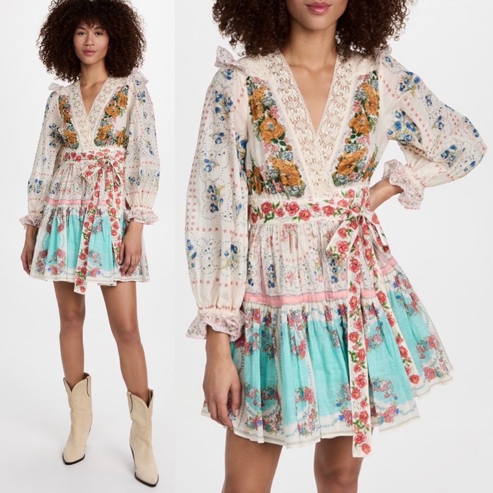 Zimmermann Clover Patched Wrap Mini Dress Painted Floral Size 1 US 6 $750